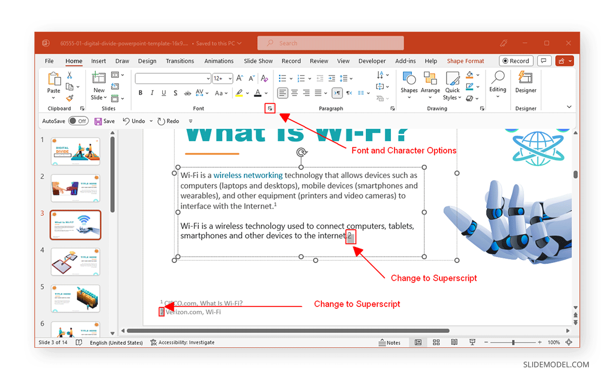 Change text to superscript in PowerPoint