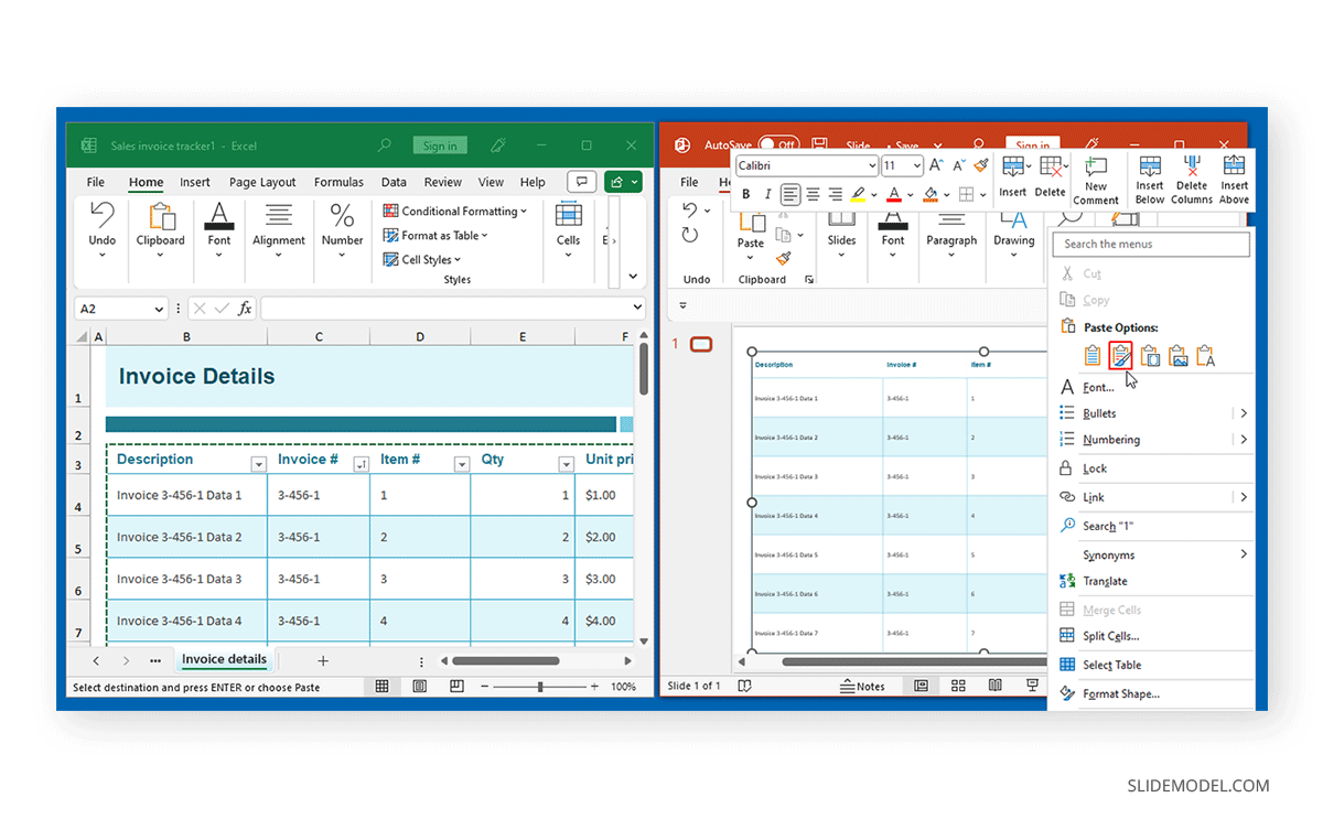 Copier et coller un tableau dans PowerPoint