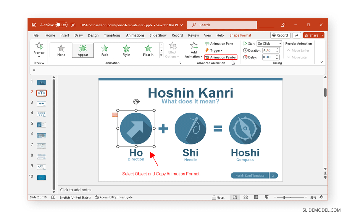 Select and copy animation format in PowerPoint