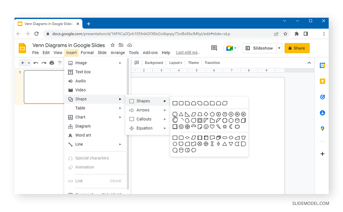 ajouter une forme circulaire pour créer un diagramme de venn dans google slides