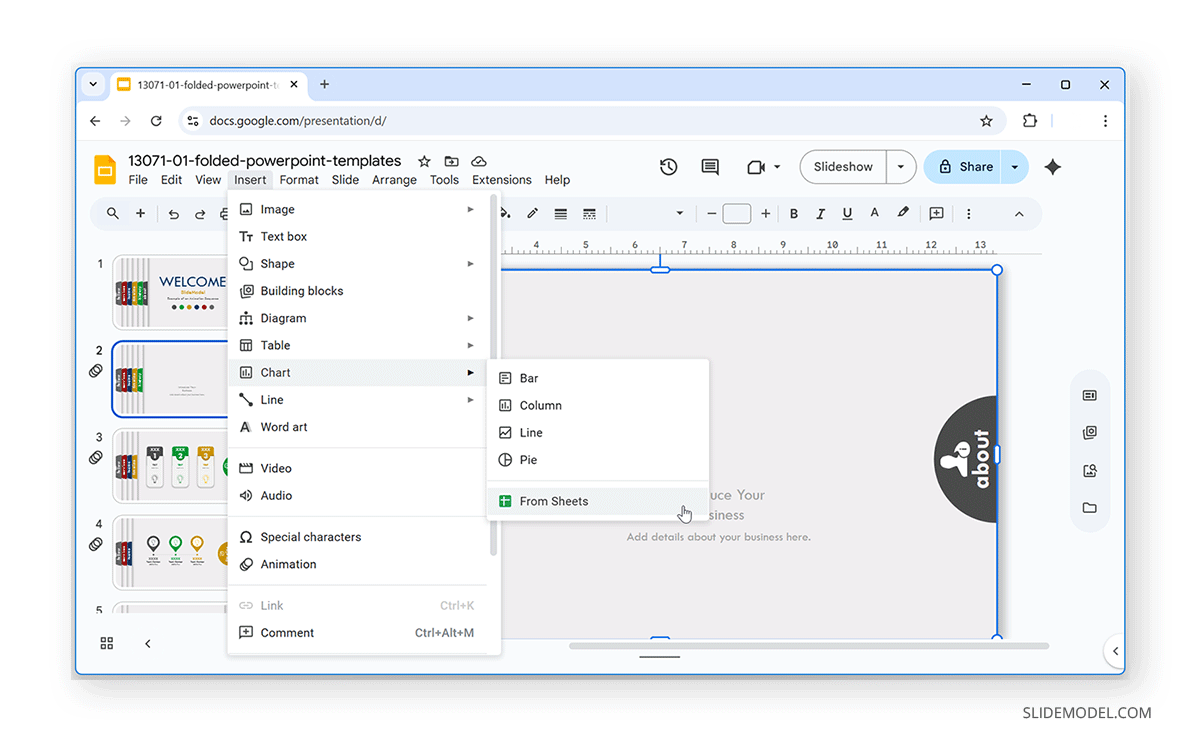 Adding a Google Sheets file to a slide