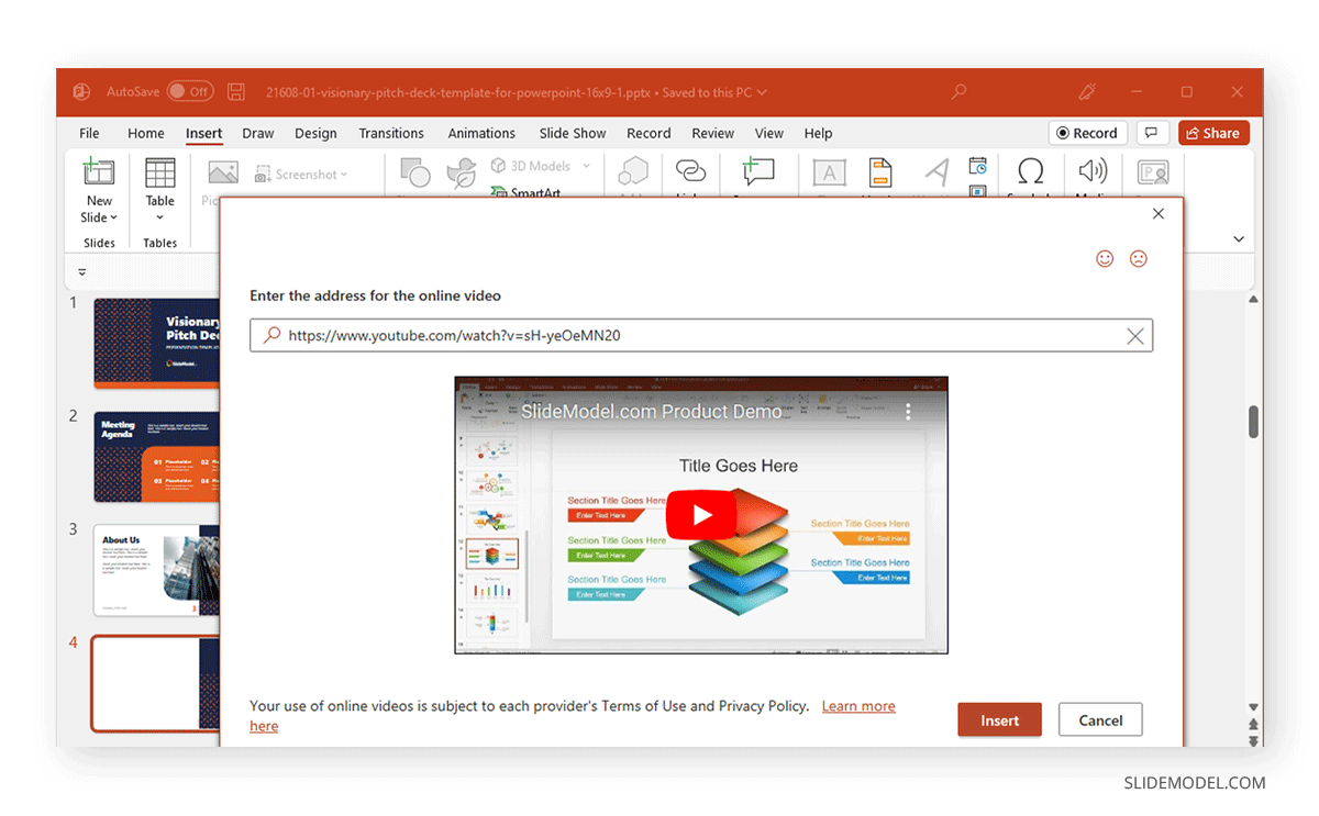 intégration de vidéos dans des diapositives PowerPoint pour compresser des présentations dans PowerPoint