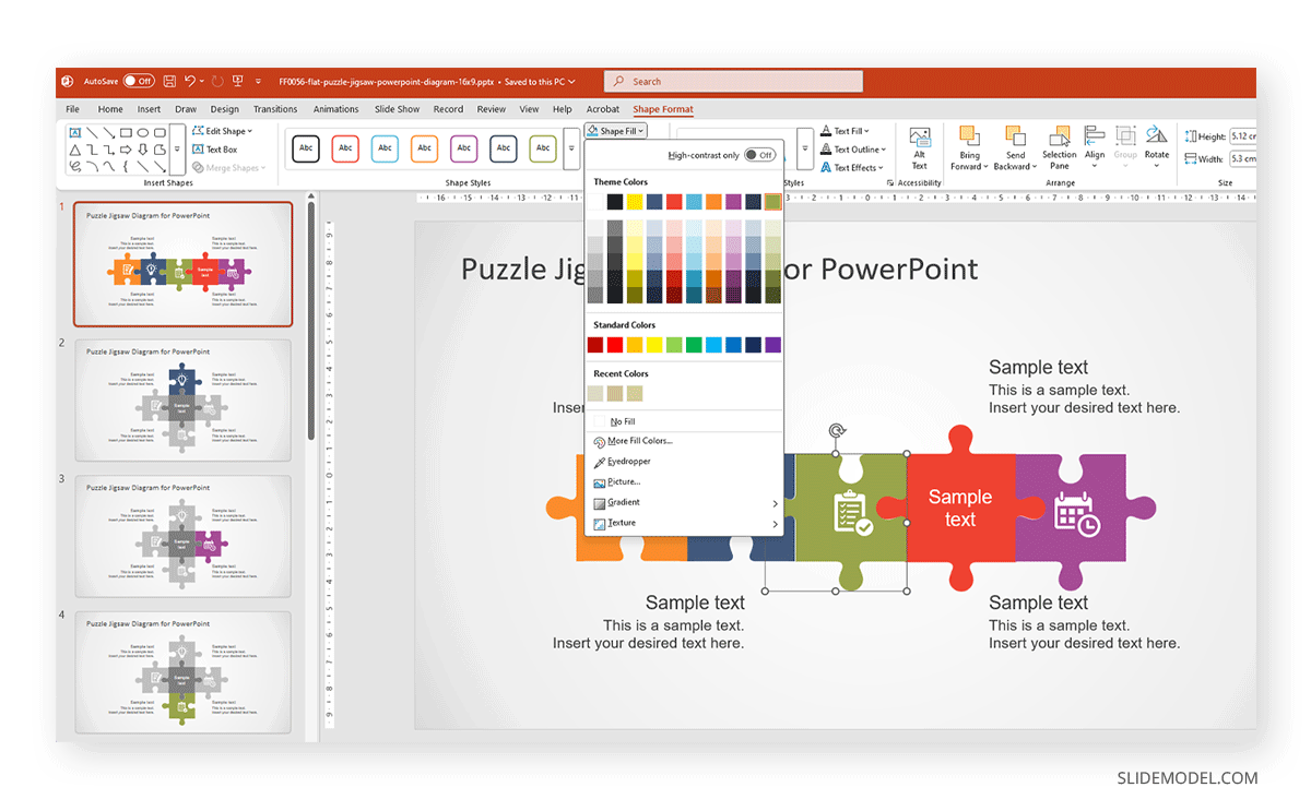 How to change puzzle pieces color in PowerPoint