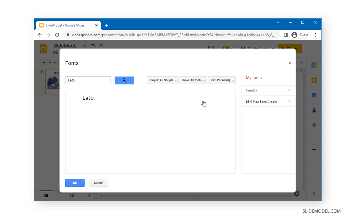Search fonts in Google Slides