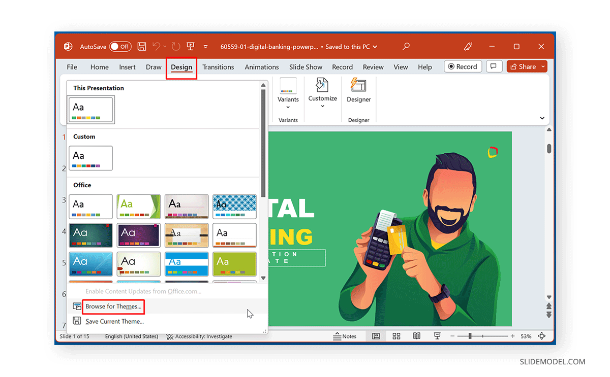 Select theme in PowerPoint