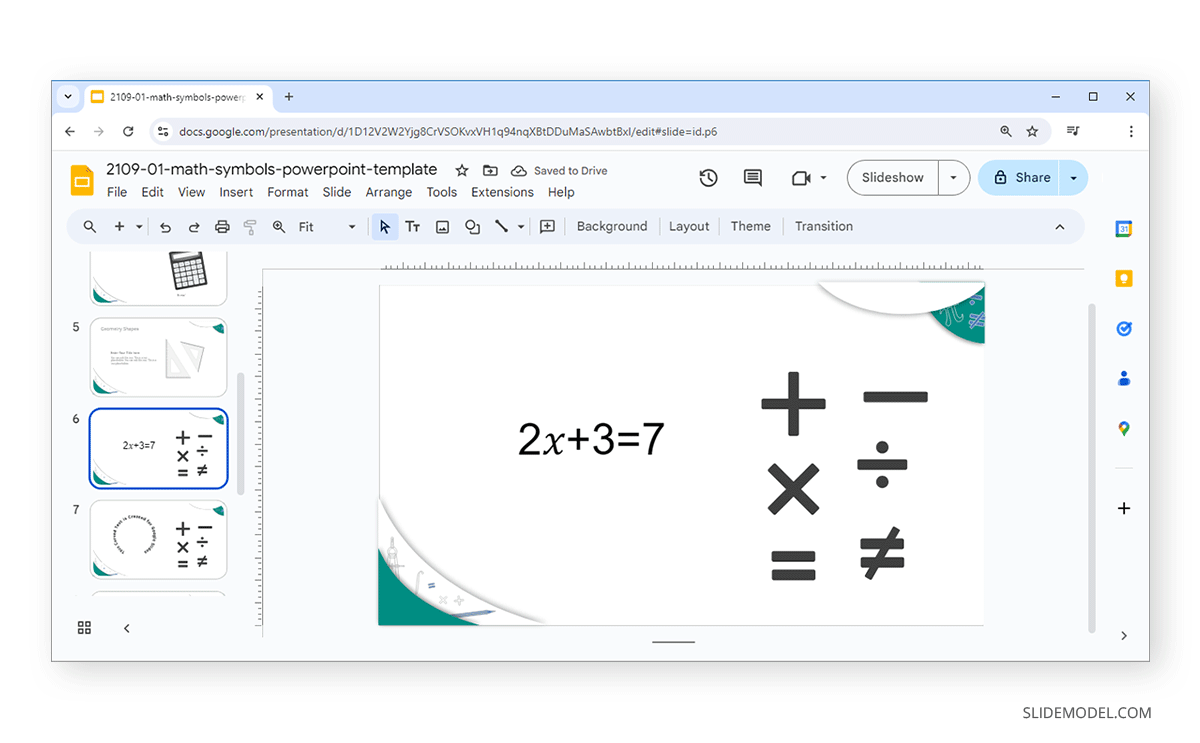 Equation made with special characters in Google Slides