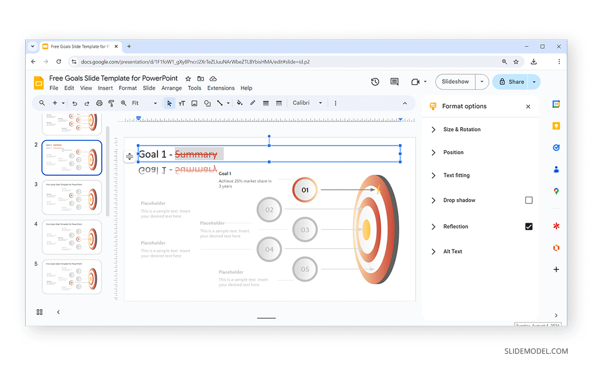 Adding a reflection effect to strikethrough on Google Slides