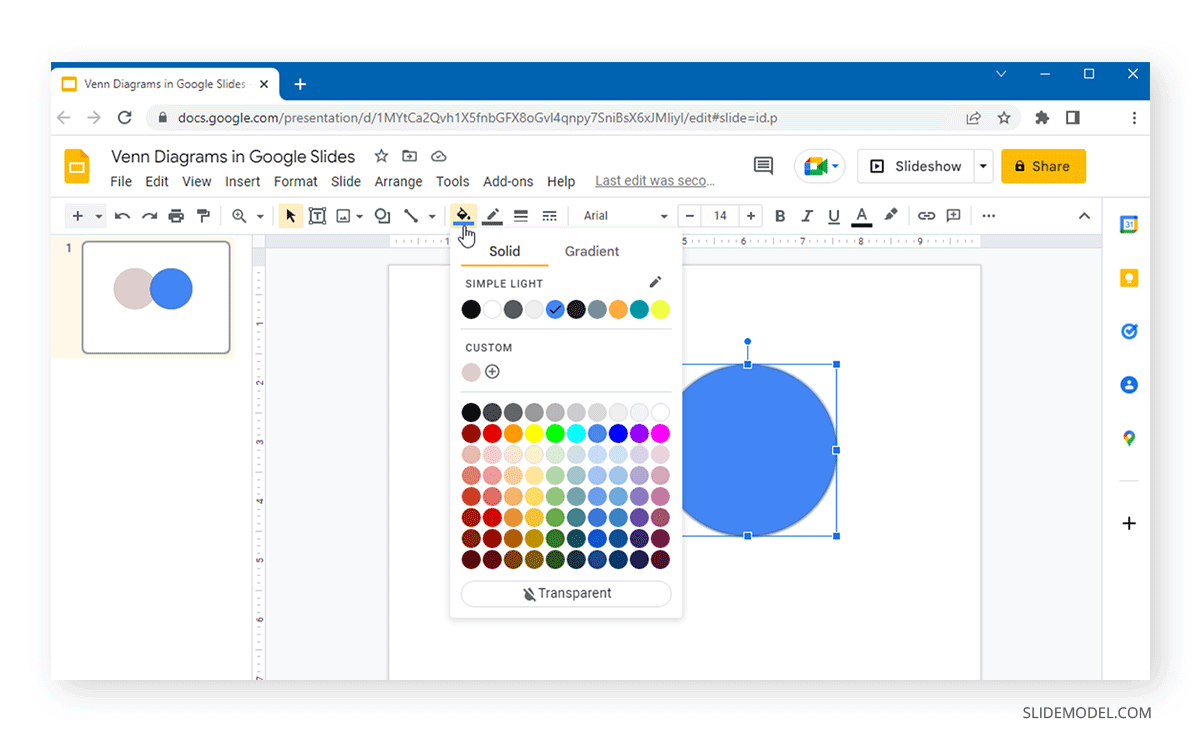 en utilisant l'option de remplissage solide dans google slides