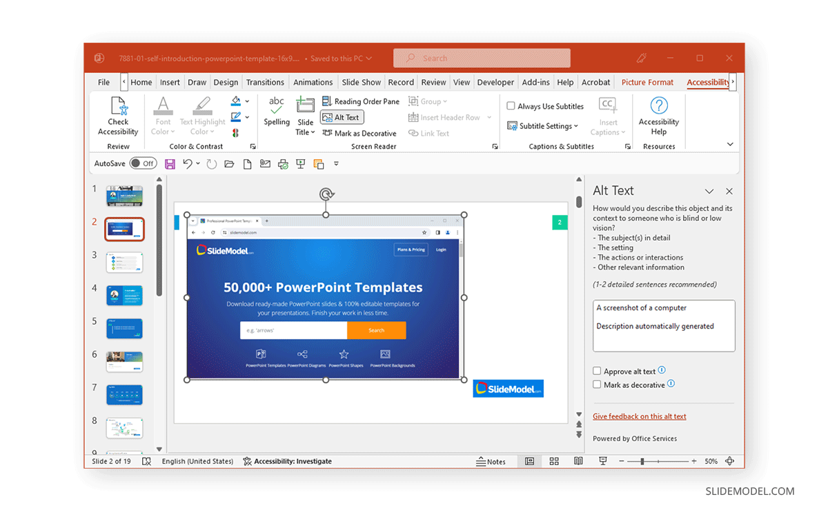 Alt text in PowerPoint screenshot