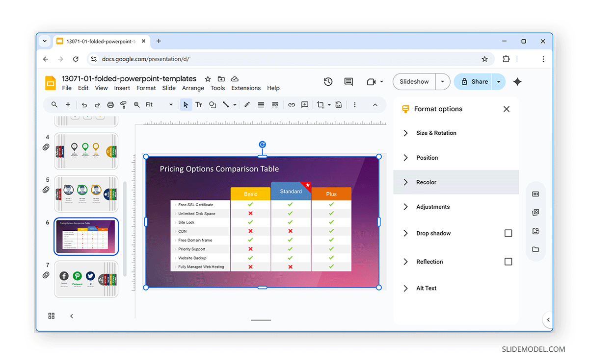 Adding a PowerPoint table as an image in Google Slides