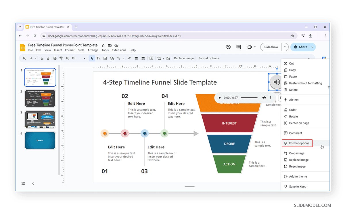 Finding Format Options for audio files in Google Slides