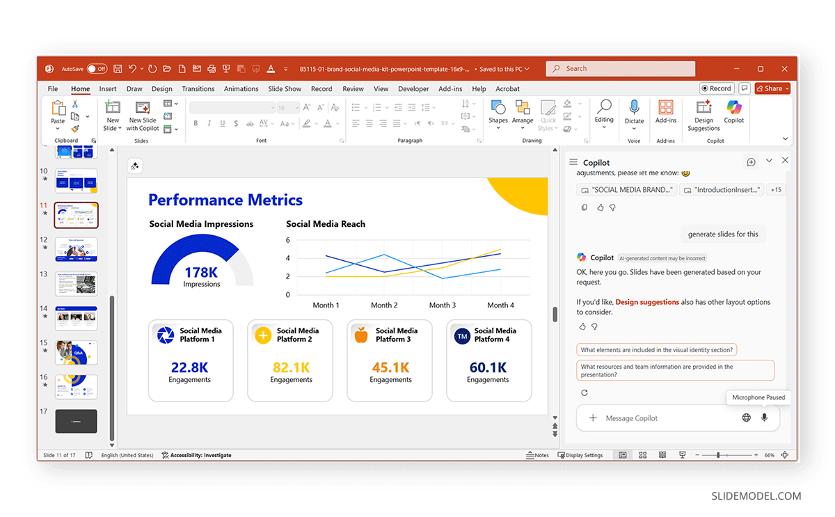 Copilot allows us to generate new slides based on a prompt idea