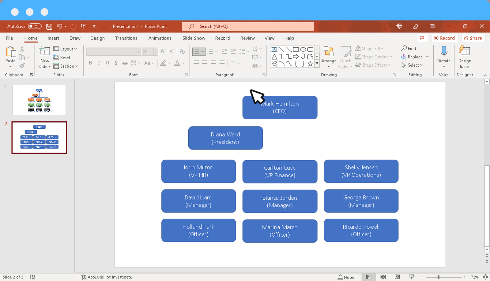 Comment créer la hiérarchie dans un organigramme dans PowerPoint ?