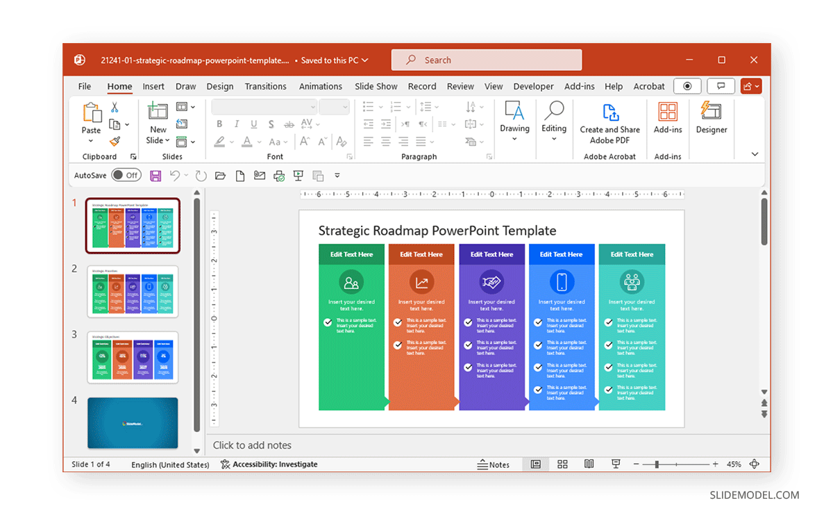 Strategic Roadmap column template for PowerPoint