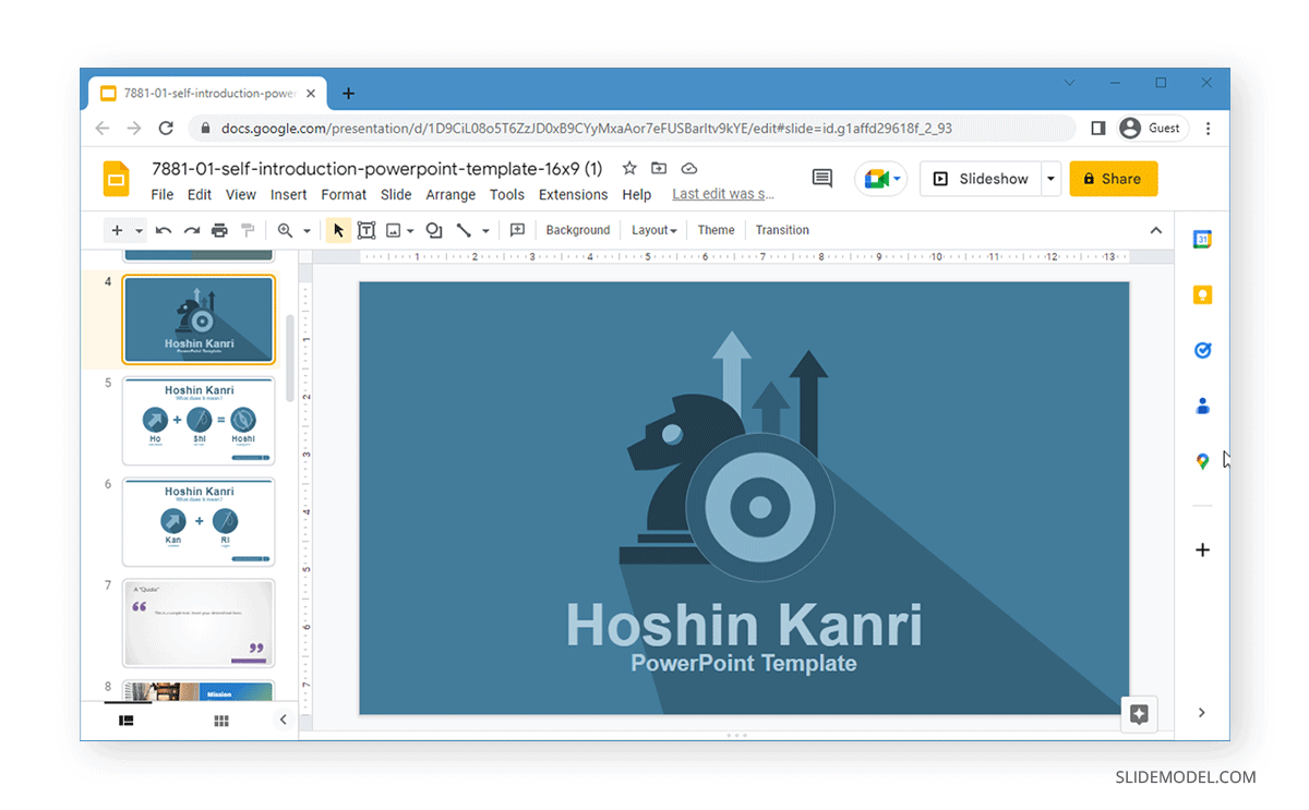 Résultat final de l'importation du thème Google Slides à partir des diapositives sélectionnées