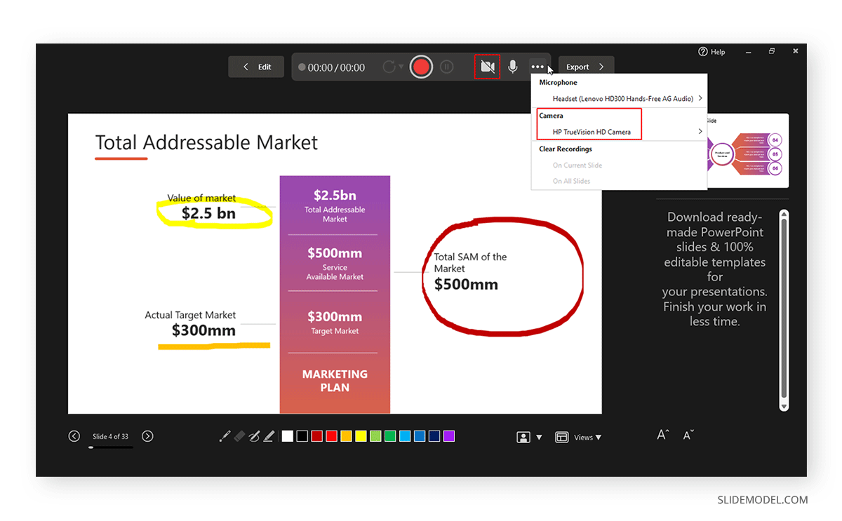 Enabling camera to record yourself in a PowerPoint recording