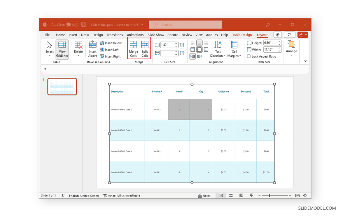 Fractionner et fusionner des cellules dans un tableau PowerPoint