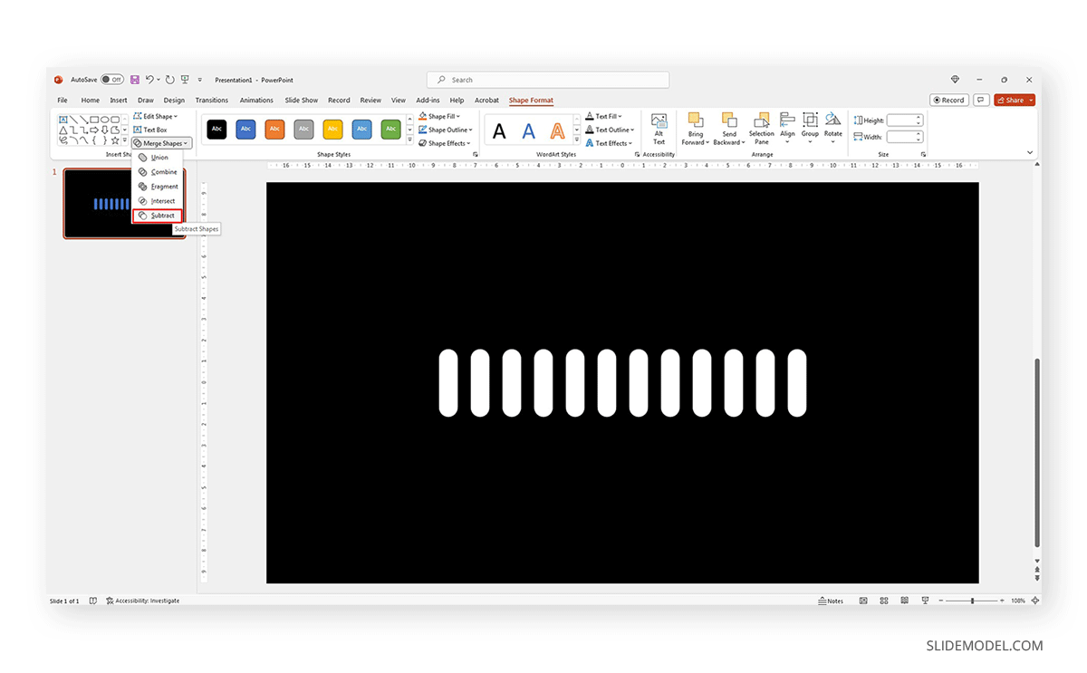 Subtract shapes in PowerPoint