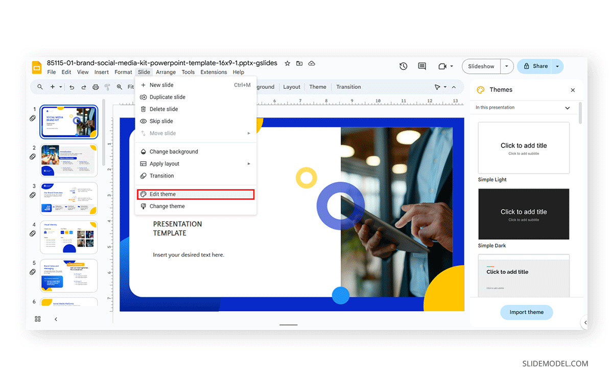 Accessing Master View in Google Slides