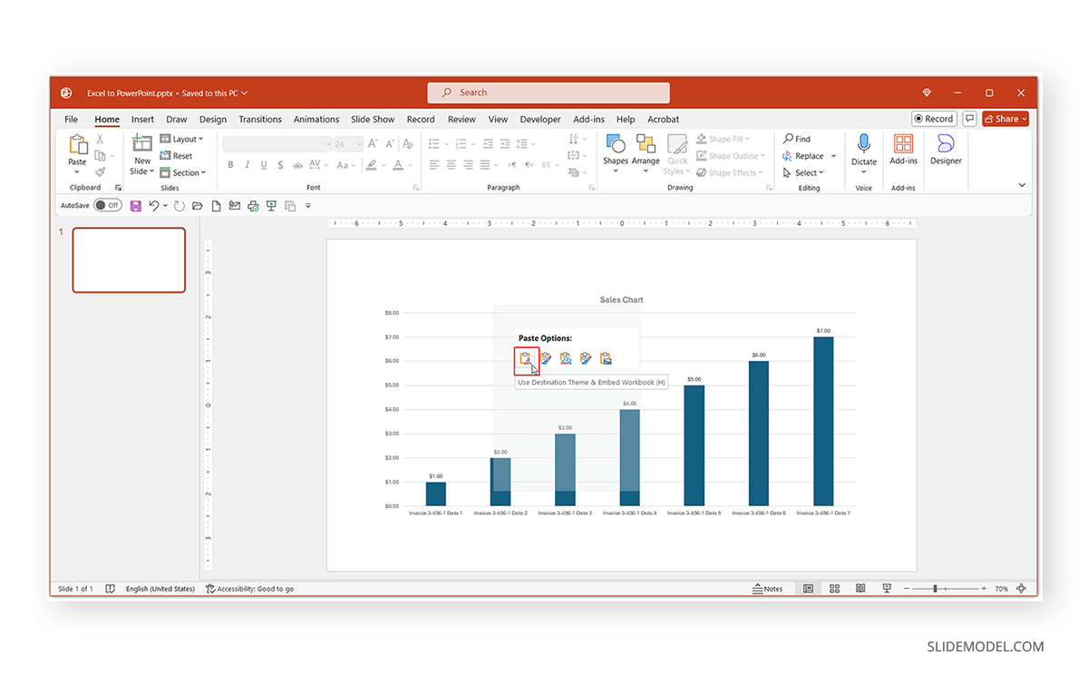 Pasting Excel chart in PowerPoint using Destination Styles