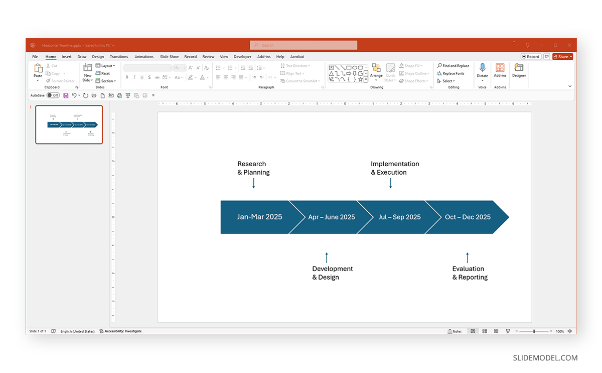 Chevron horizontal timeline in PowerPoint