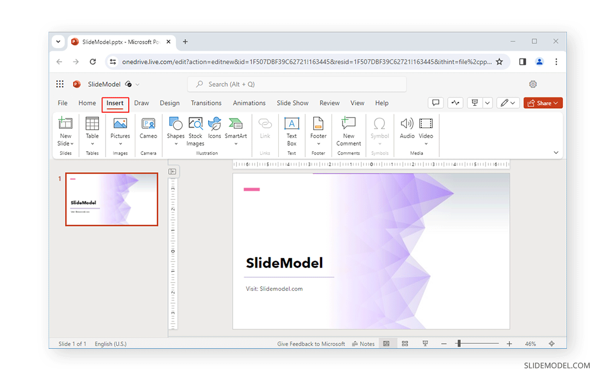 Insert tab in PowerPoint Online