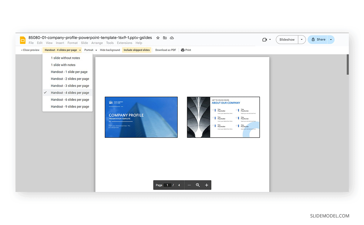 Printing handouts in Google Slides