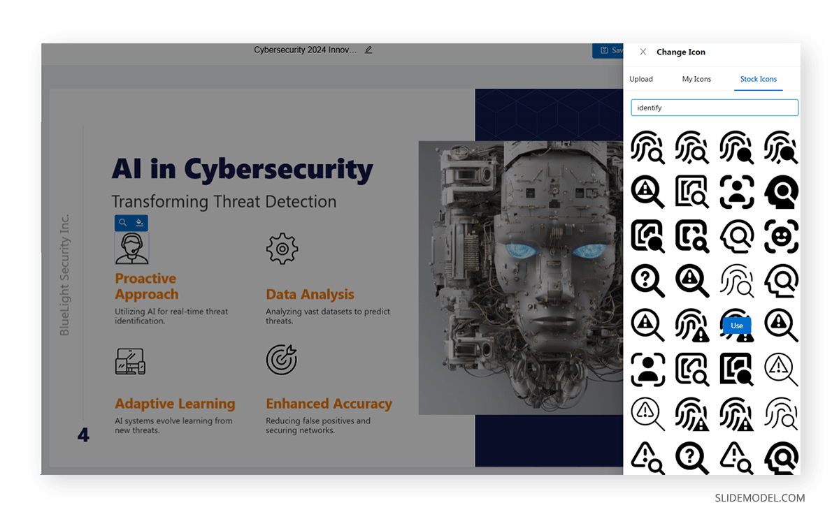 How to change an icon in a business AI presentation maker