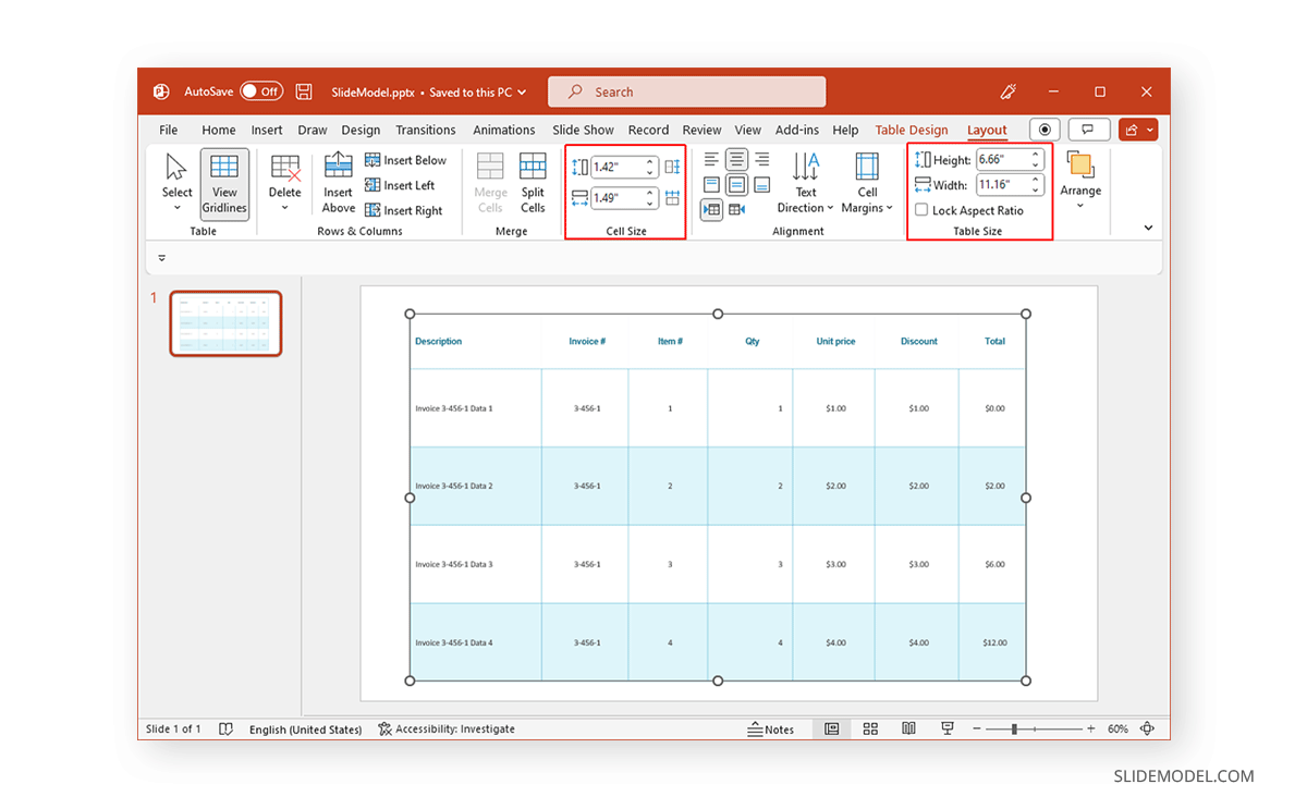 Ajuster la taille des cellules dans PowerPoint