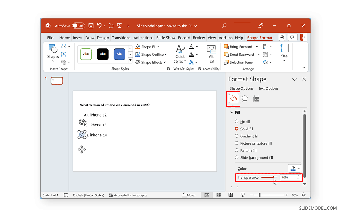Adjust shape transparency in PowerPoint