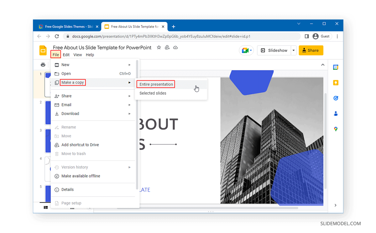 Copier une présentation entière dans Google Slides