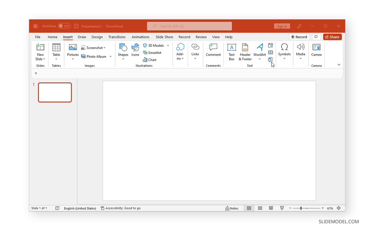 starting point to insert a word document as an object in PowerPoint