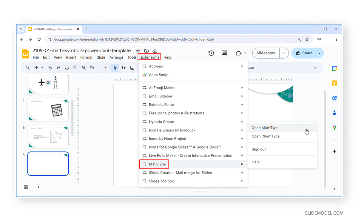 Launching MathType add-on