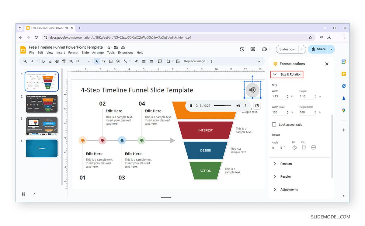 Adjust icon size and rotation in Google Slides