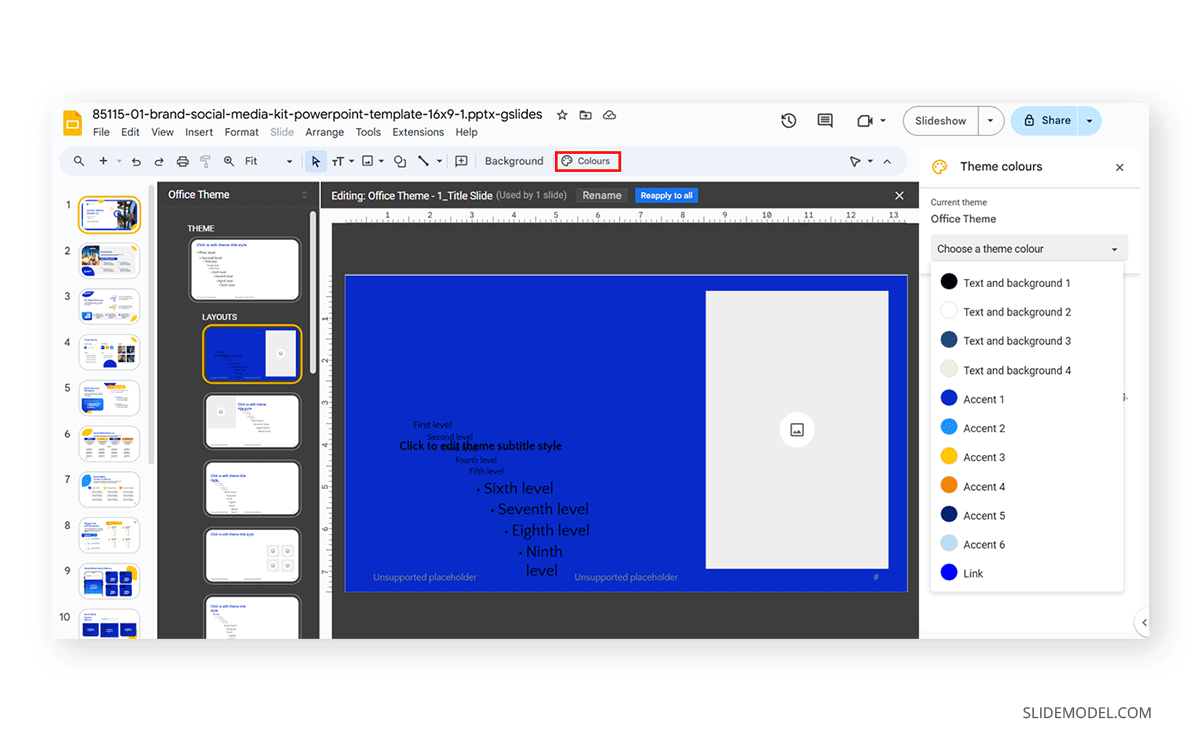 Editing theme colors in Google Slides