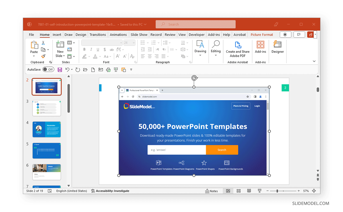 Placed screenshot in PowerPoint slide