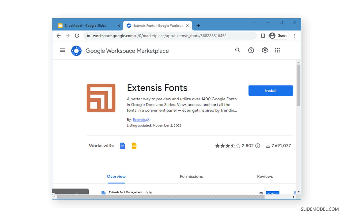 Extensis Font extension in Google Slides