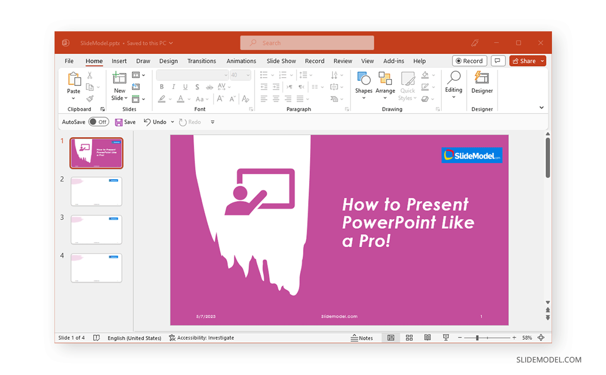 Diapositive de présentation terminée avec en-tête et pied de page dans PowerPoint