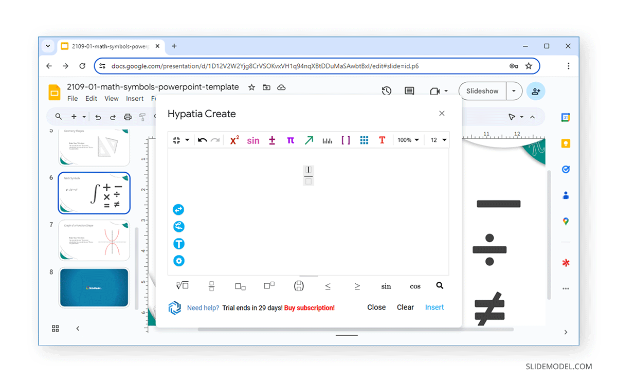 Writing a fraction in Hypatia Create for Google Slides