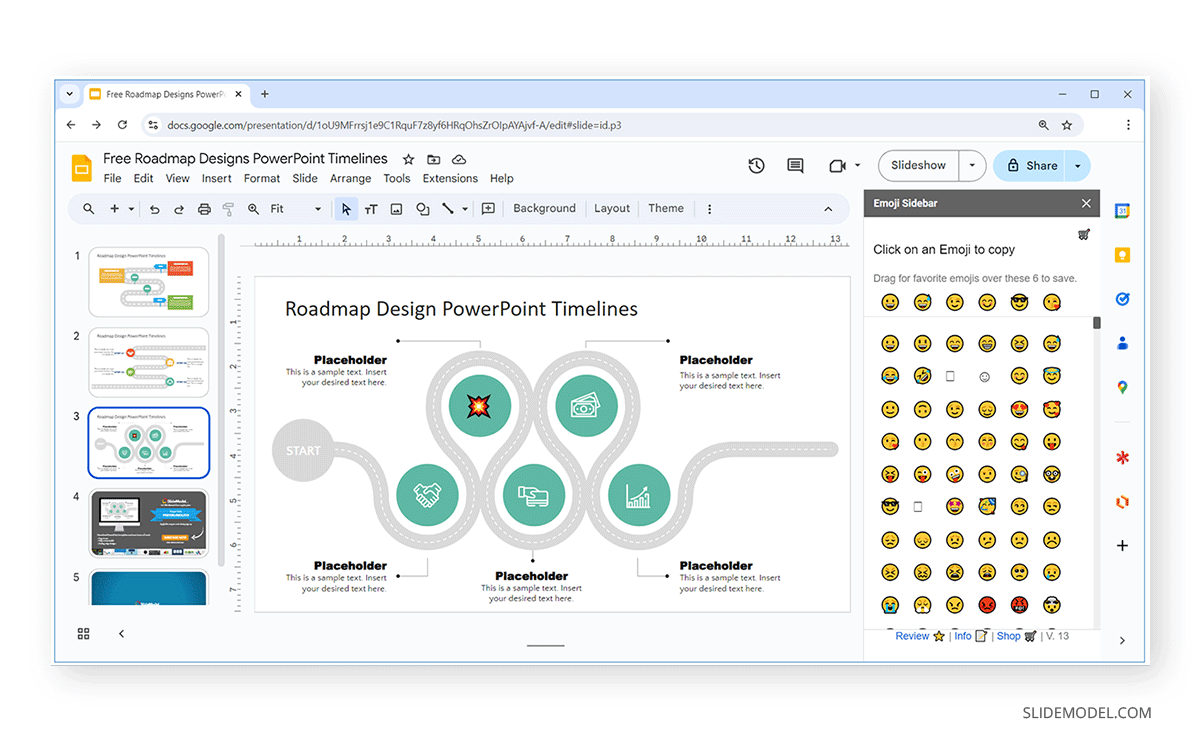 Emoji Sidebar extension running