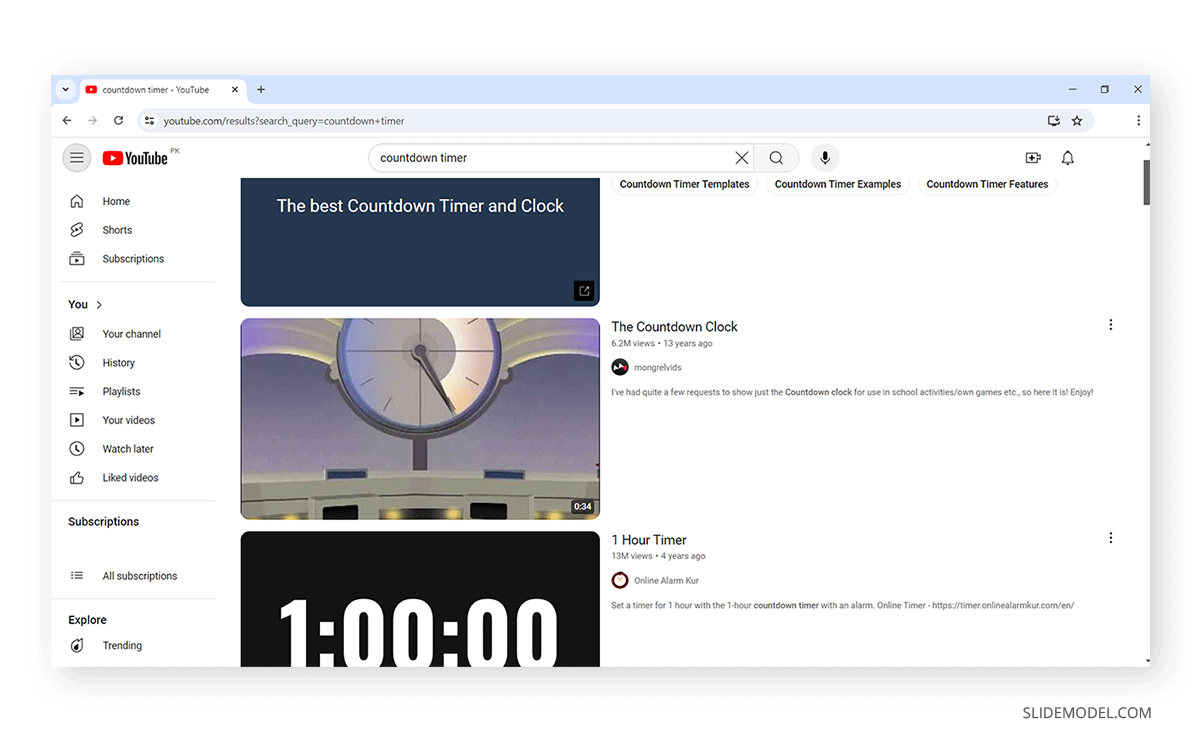 Locating countdown timer videos in YouTube