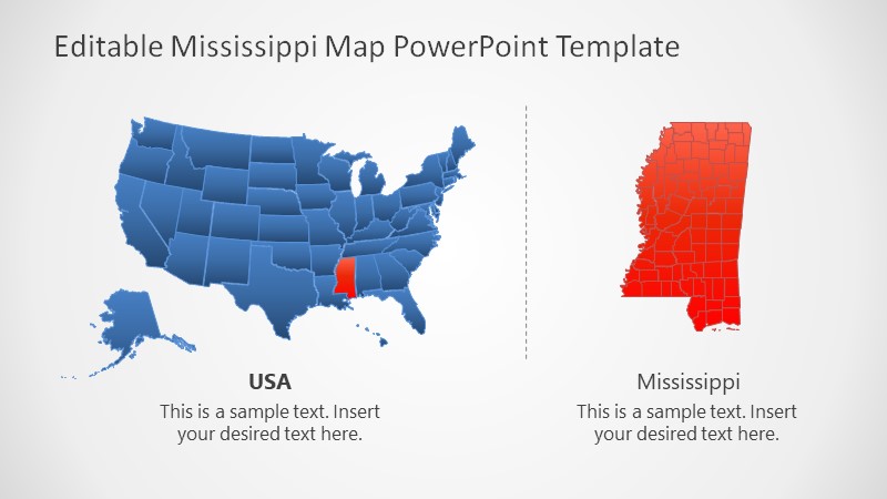 Editable Map of Mississippi PowerPoint USA Map