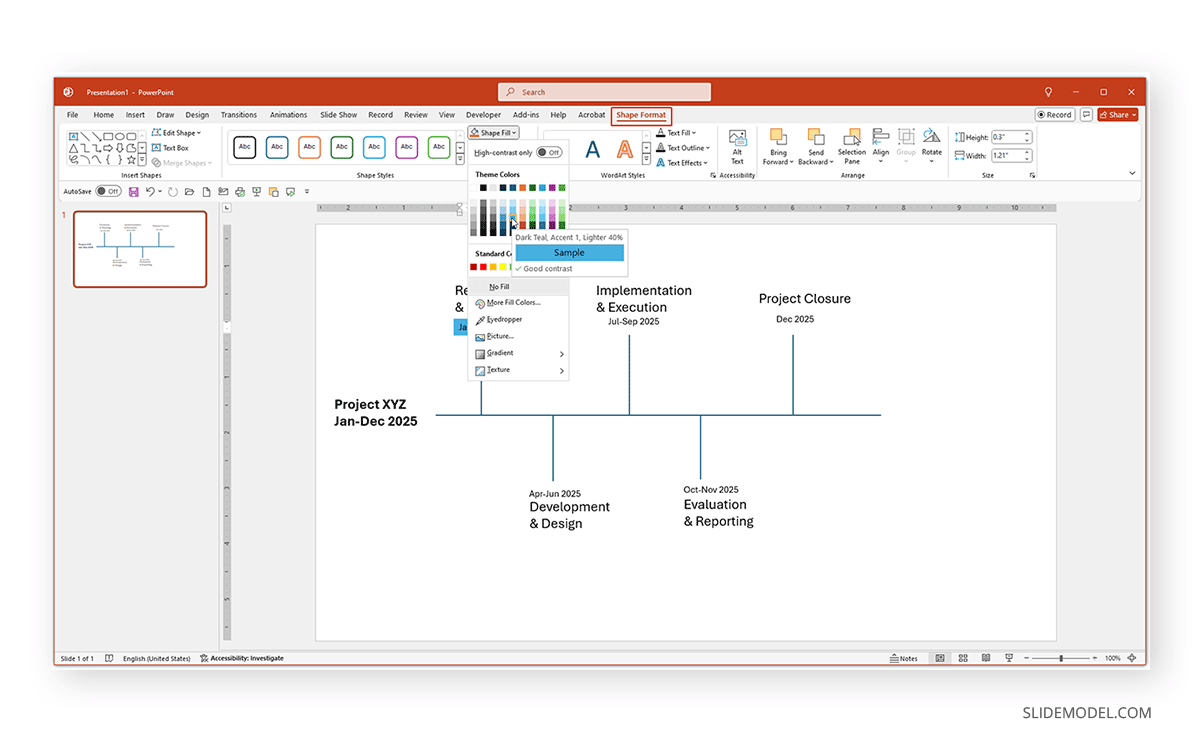 Shape fill for PowerPoint timeline