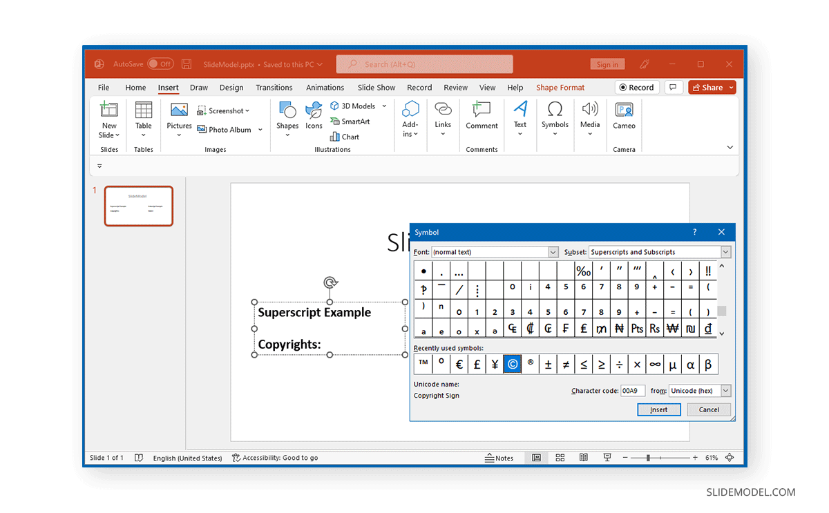 Insérer un symbole en exposant dans PowerPoint