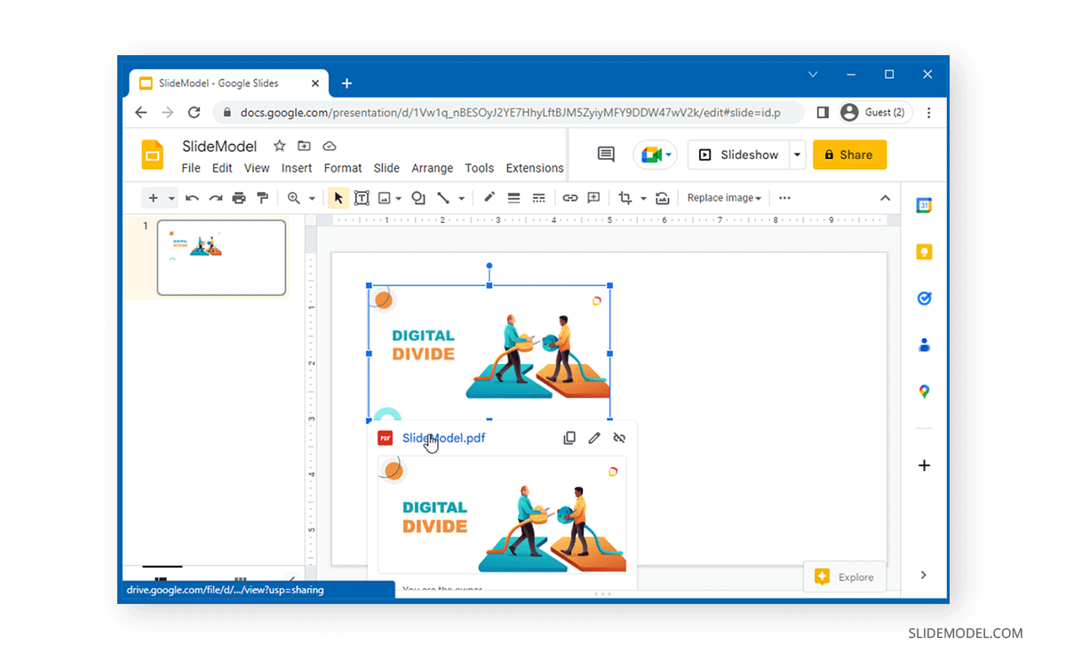 Aperçu du lien hypertexte PDF dans Google Slides