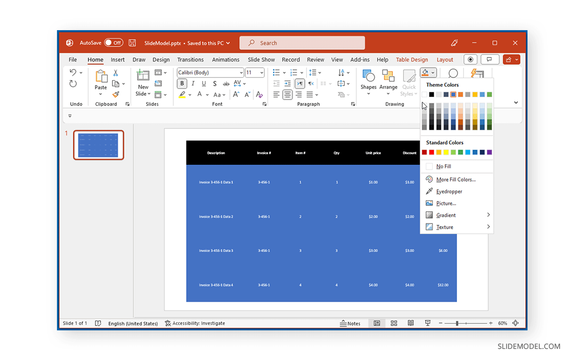 Ombrage d'un tableau PowerPoint