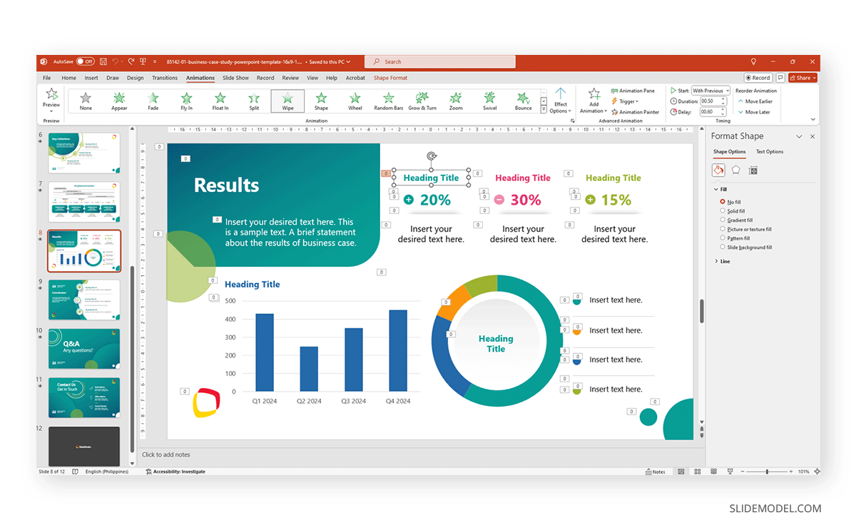 Animation effects for custom PowerPoint slides