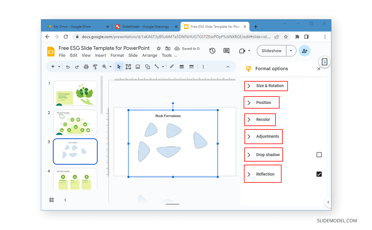 Editing options available in Format Options Google Slides