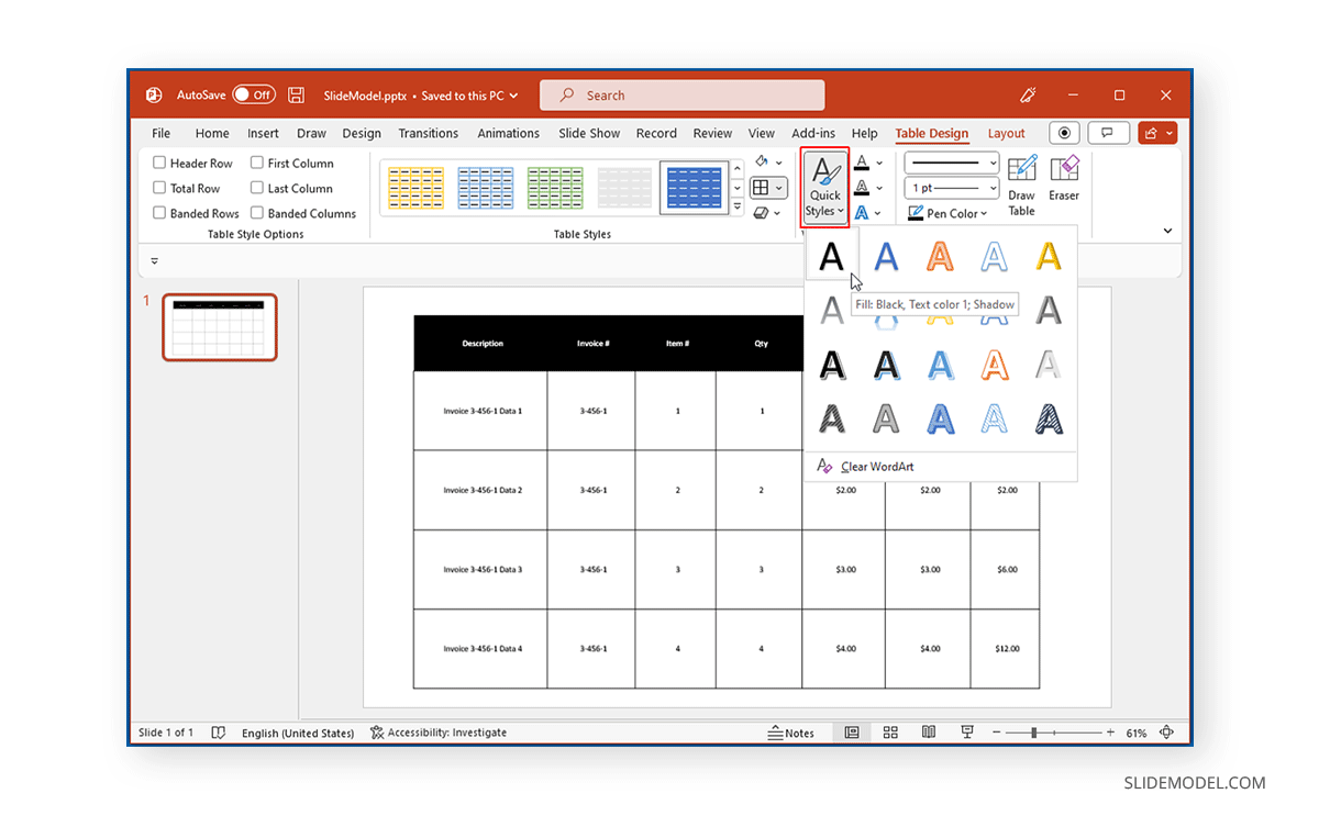 Styles rapides pour les tableaux dans PowerPoint