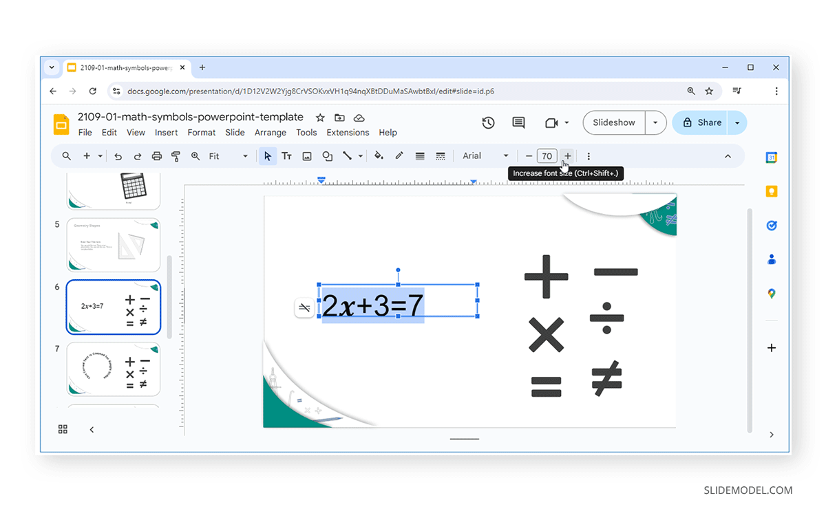 Adjusting text size for an equation in Google Slides